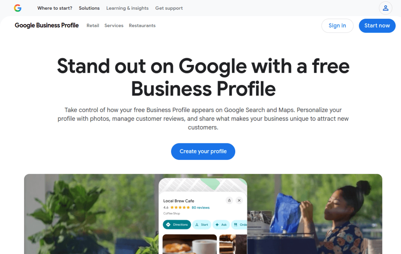 Page d'accueil de Google Business Profile, l'interface depuis laquelle une entreprise gère sa fiche et signale les avis Google à supprimer
