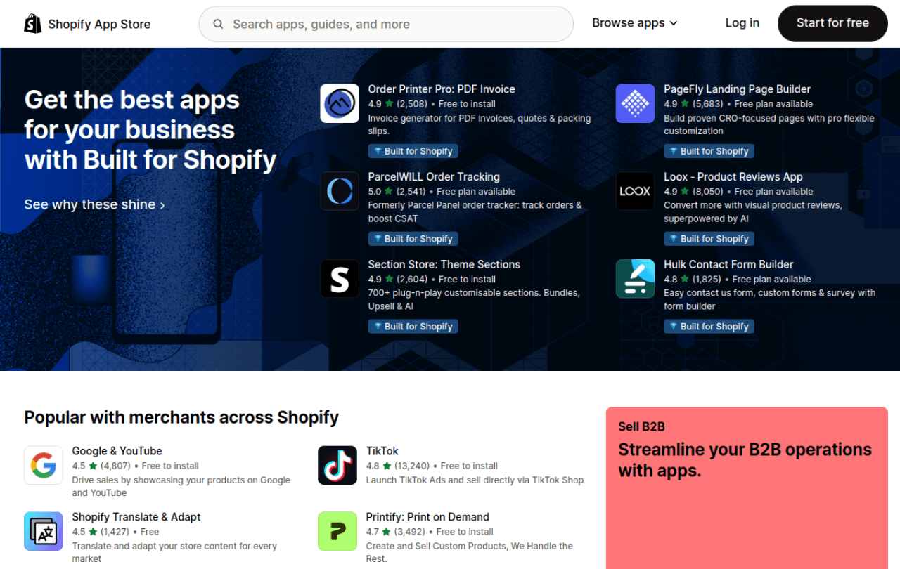 Shopify App Store review-apps listing showing Yotpo, Okendo, Judge.me, and Stamped, the apps a subscription store evaluates for Recharge-aware review timing