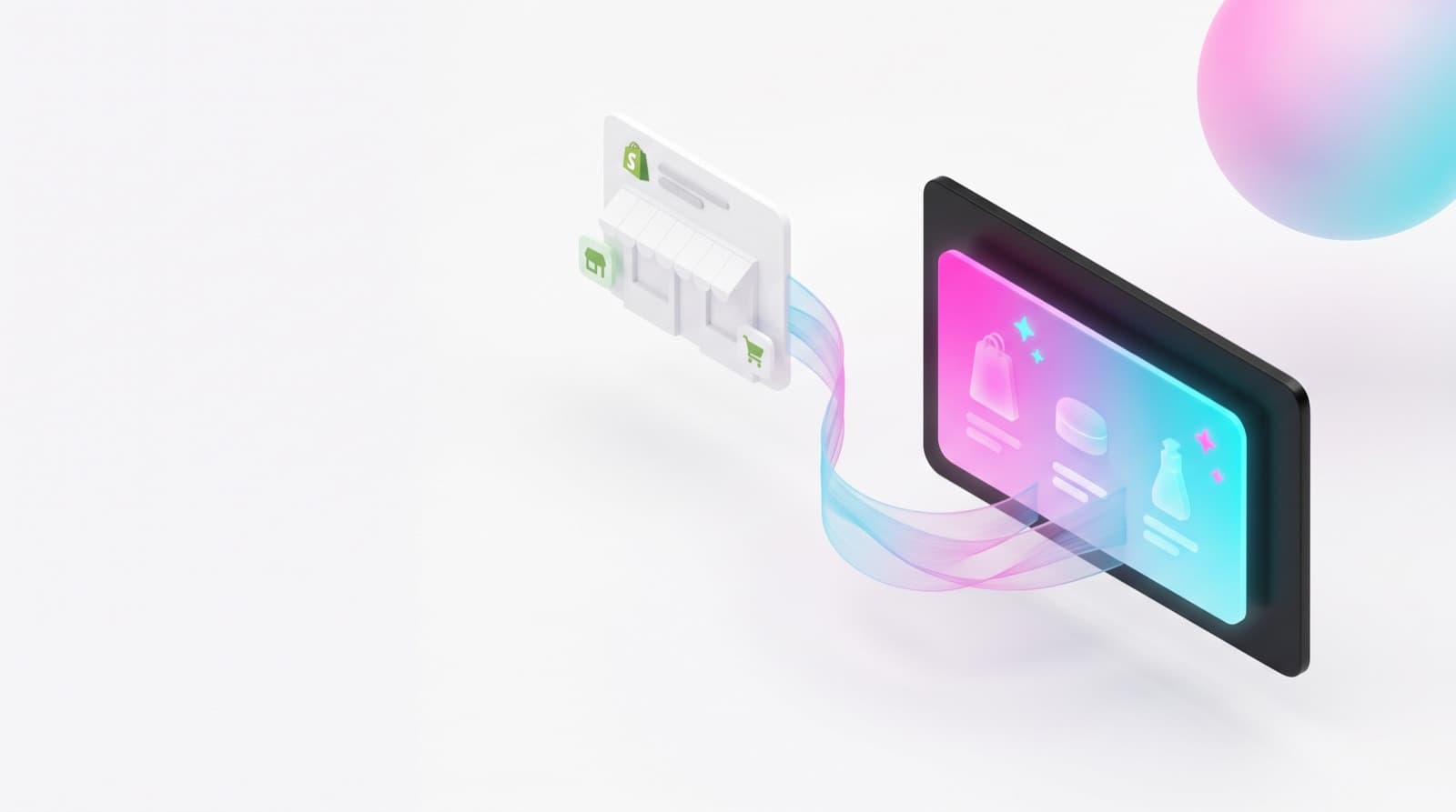 Illustration of a Shopify store feeding product content into a TikTok-style screen