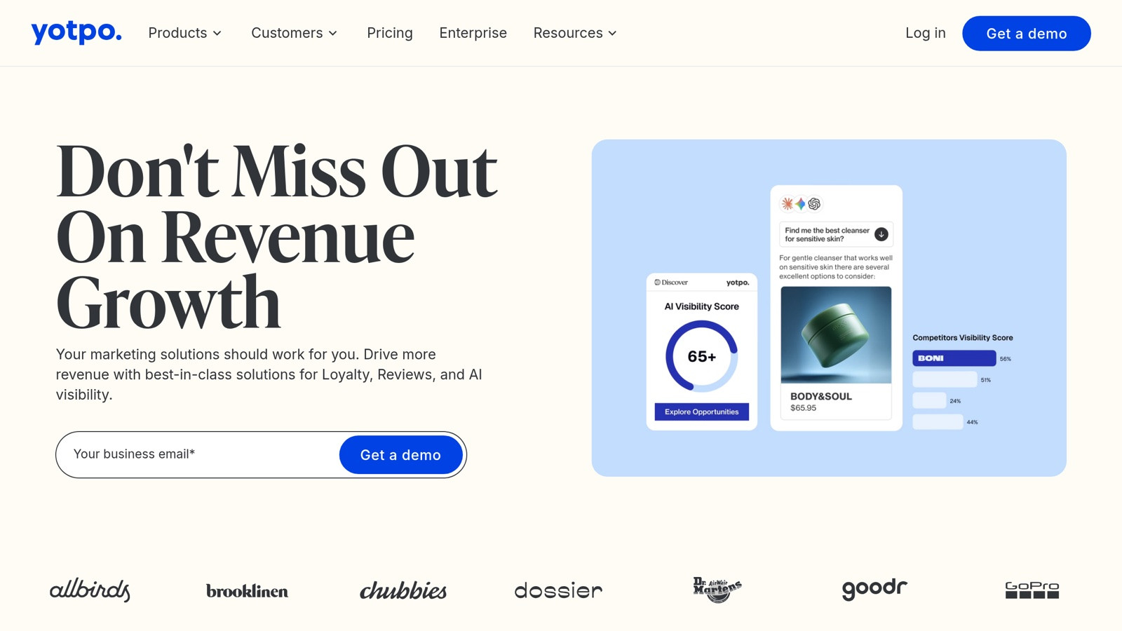Yotpo platform pricing page showing tiered bundle plans that scale with order volume and enabled modules