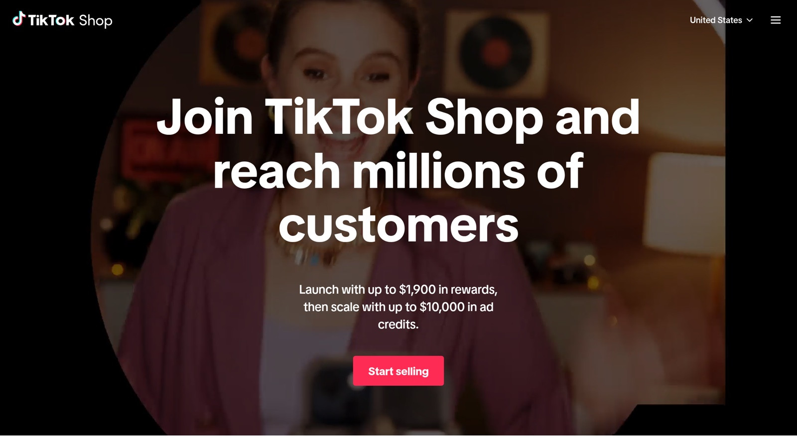 TikTok Shop business homepage